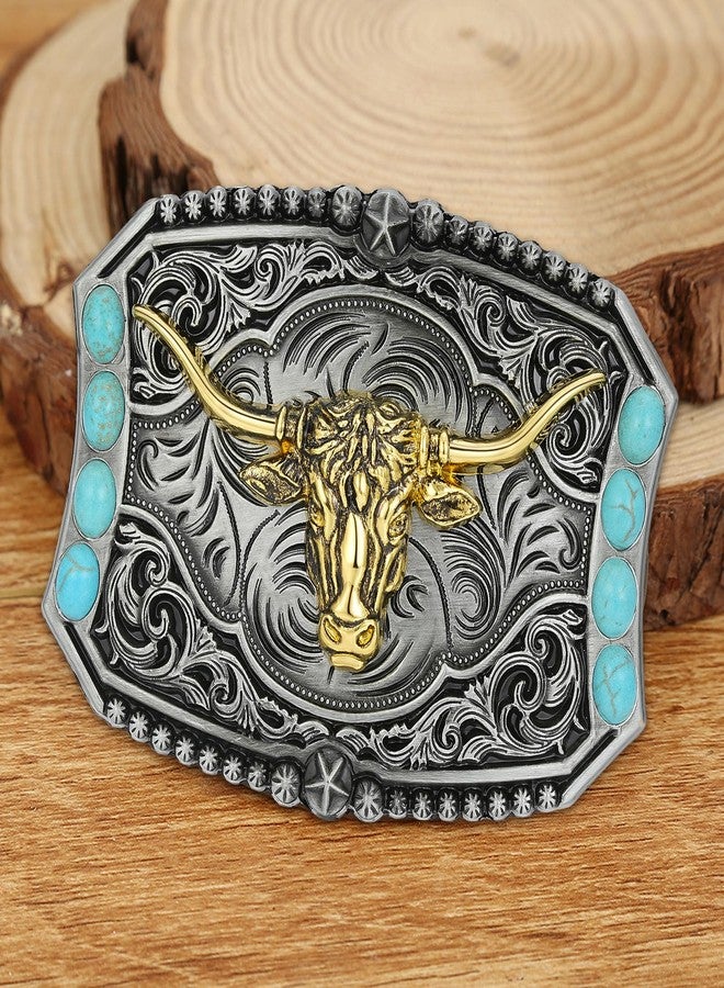 Westscorpbk Western Belt Buckles for Men Women Vintage Bohemian Turquoise Longhorn Rodeo Cowboy Belt Buckle Cowboy Gifts for Women - Image 4
